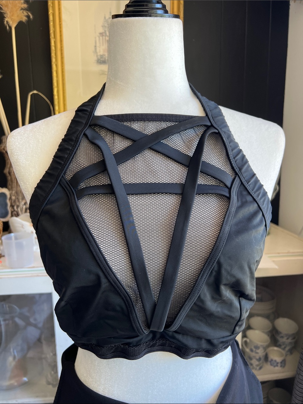 Killstar Black Pentagram Mesh Strappy Bikini Top